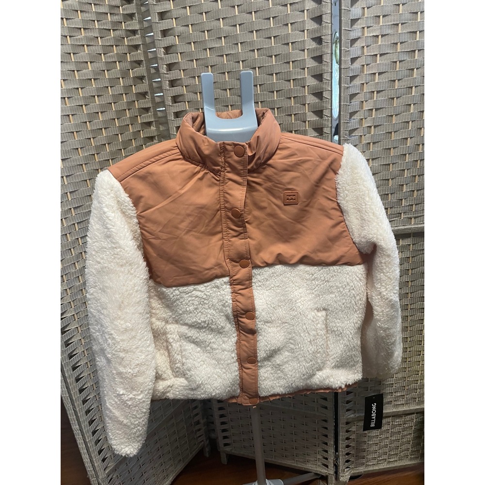 Billabong Switchback Sherpa Fleece Full Zip Jacket Clay Cream Mixed Media NWT